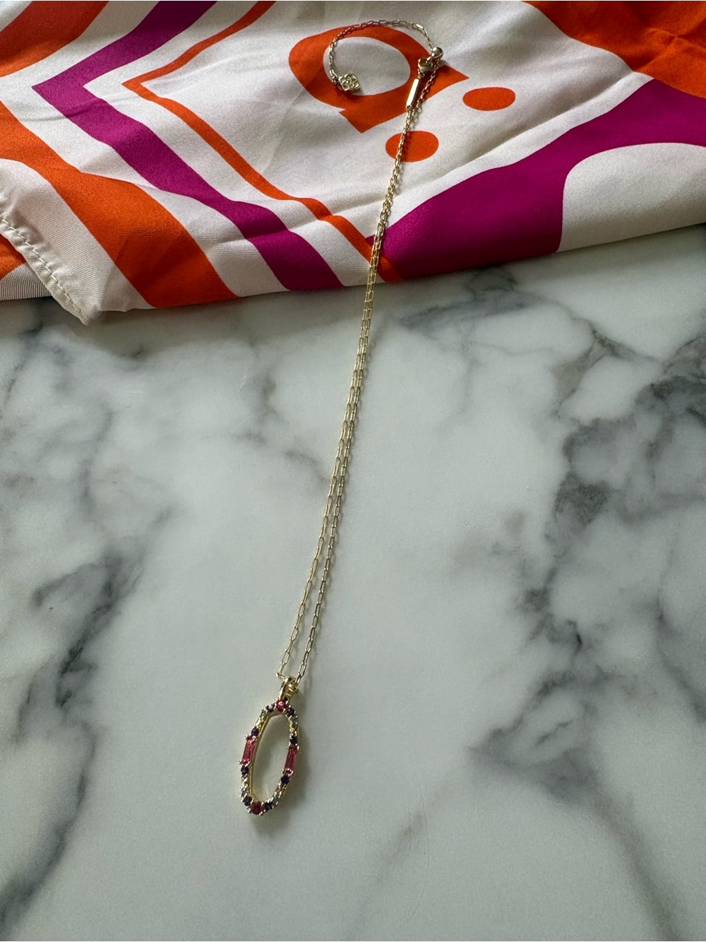Kendra Scott Gold Necklace with Pink Oval Stone Pendant